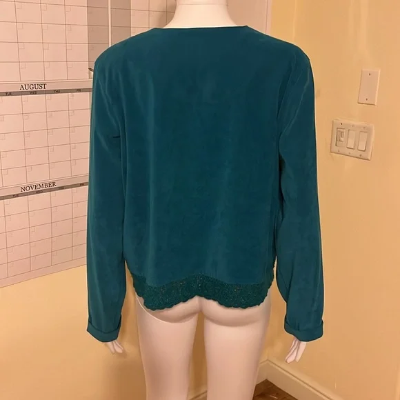 Vintage Koret Blazer Womens Blue Patchwork Crochet Retro 80s 90s Jacket L - Picture 4 of 8